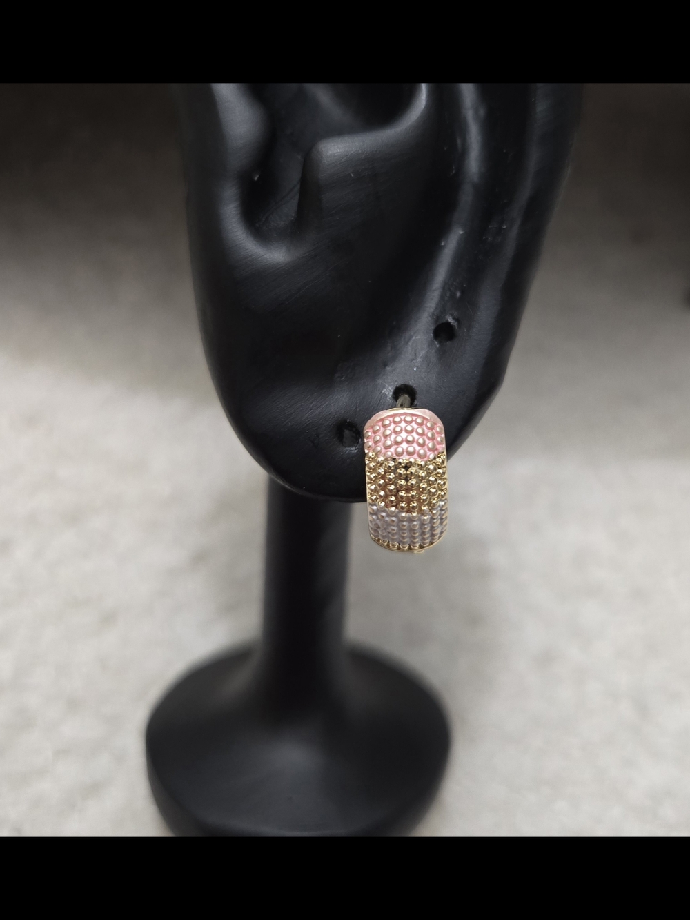 Pink, Gold and Silver Pavé Dome Huggie Earring